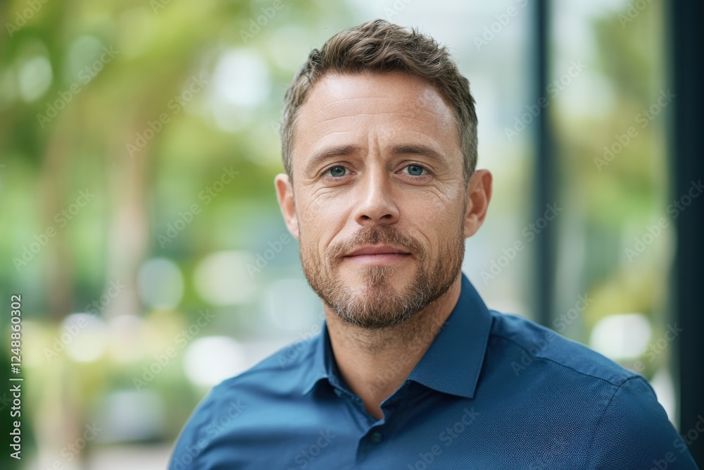 portrait of a middle-aged man in a blue shirt portrait of a middle-aged man in a blue shirt