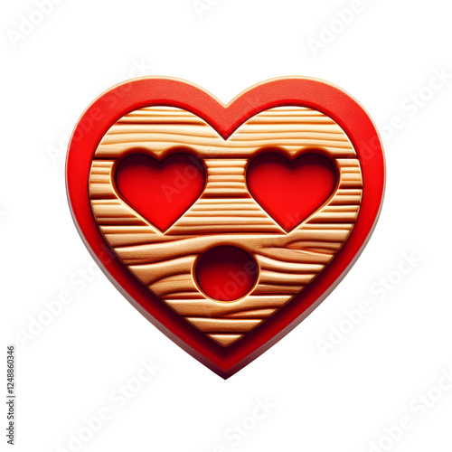 Red heart reaction with wooden texture isolated on white background for Saint John campaign