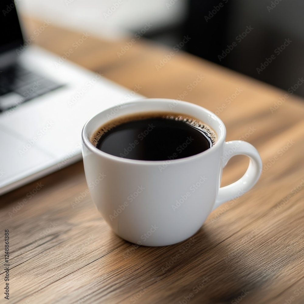 coffee cup on a wooden desk with laptop, workspace concept coffee cup on a wooden desk with laptop, workspace concept