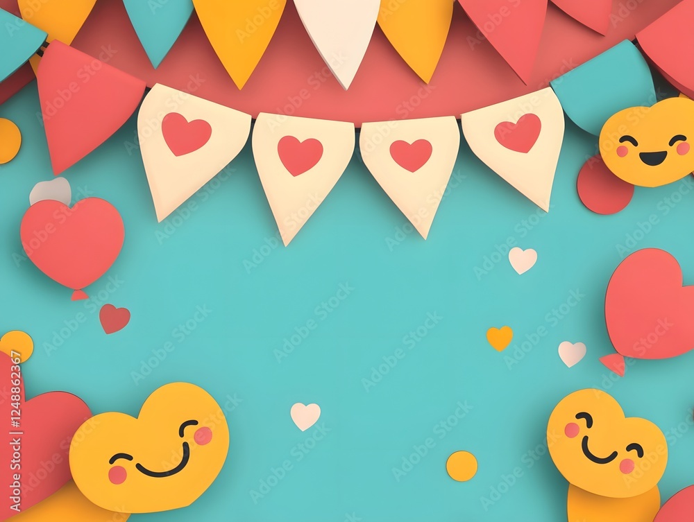 Fototapeta premium Happy celebration decoration with colorful hearts and laughter themed elements for a joyful event