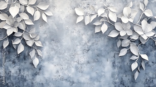 White Paper Flowers on Textured Blue Background