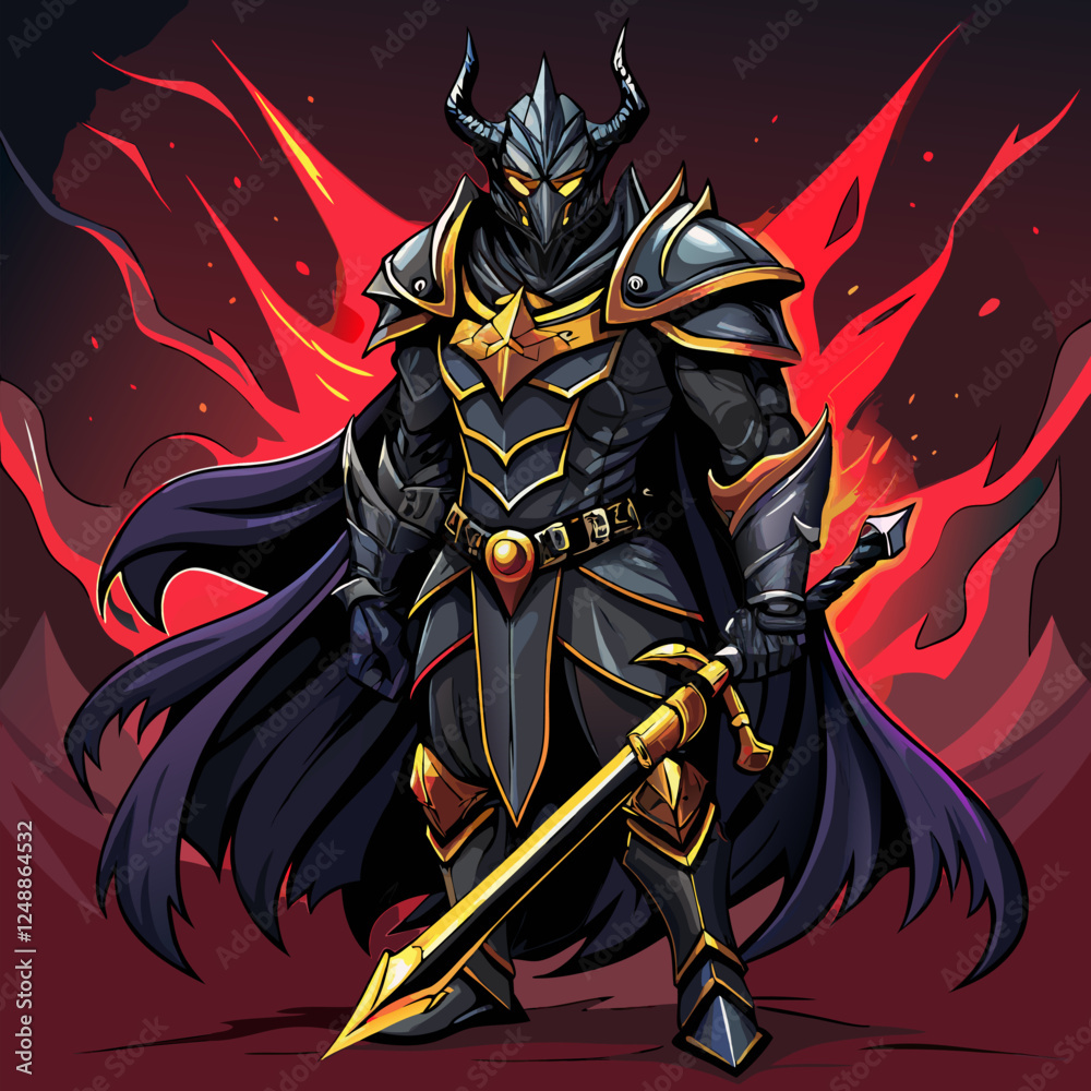 Fototapeta premium Mysterious Dark Knight with Cursed Blade