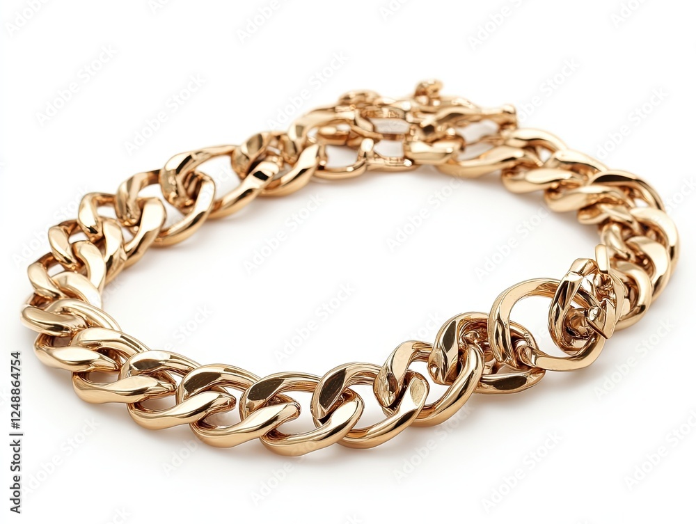 Elegant gold chain bracelet on a white background highlighting luxurious design Elegant gold chain bracelet on a white background highlighting luxurious design