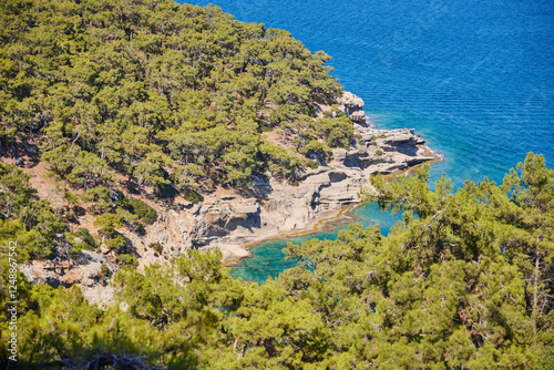Lycian Trail in Turkey. The bay of big stones in the Mediterranean Sea photo