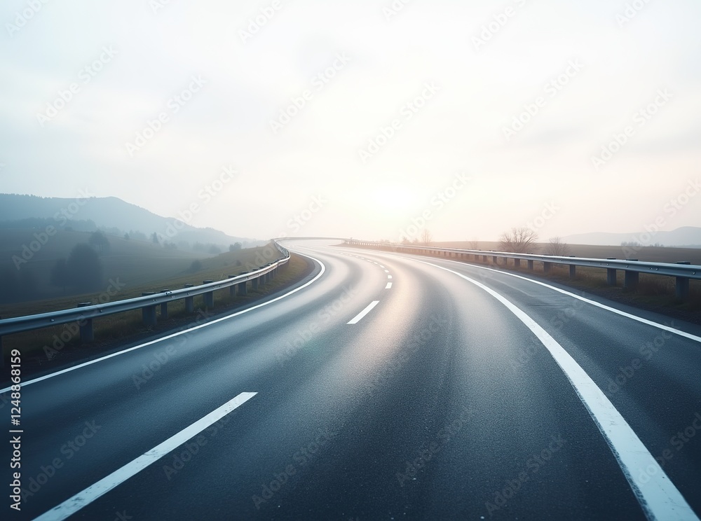 Stunning Curved Road with White Lines - Daytime Scene