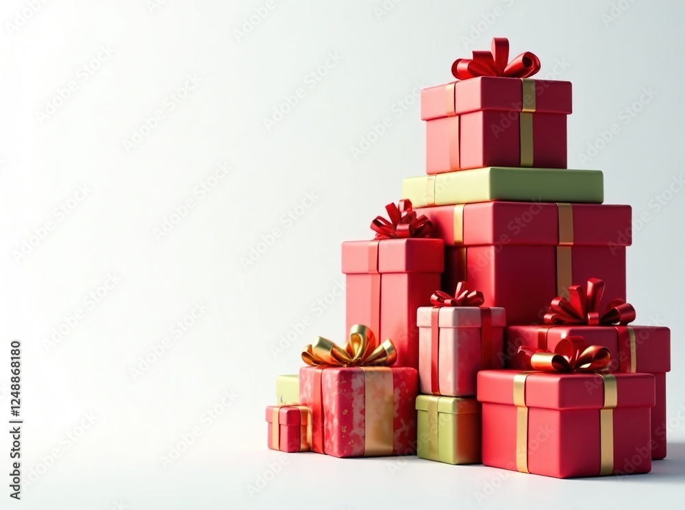 Obraz premium Stacked Christmas Gifts, Festive Gift Pile, Colorful Presents