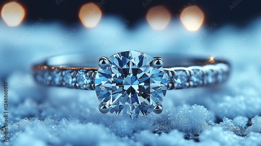 Fototapeta premium Sparkling diamond ring on snow.