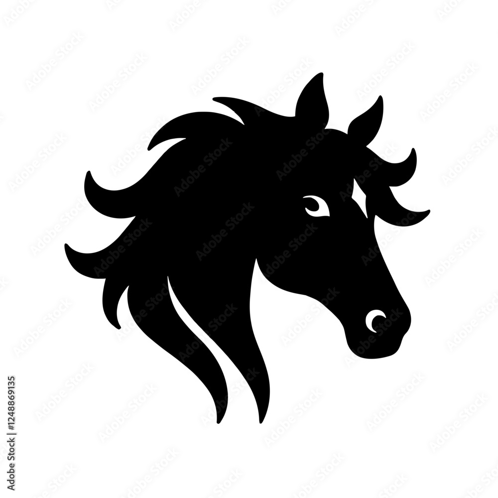 Obraz premium Minimalist black silhouette of a horse's head with flowing mane