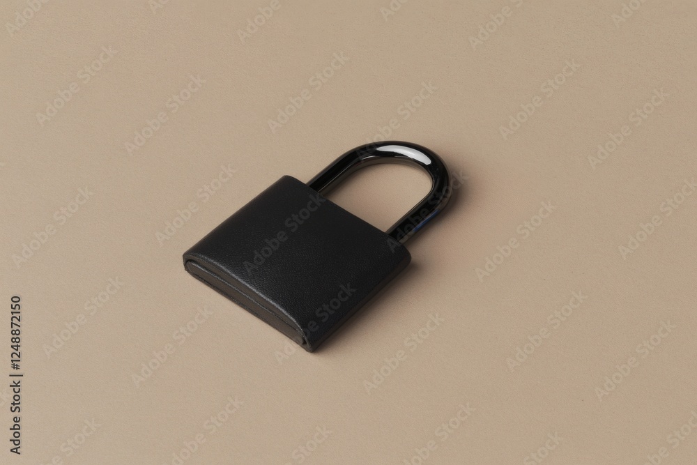 Black padlock resting on a beige surface with a minimalist design and clear lines for a modern aesthetic Black padlock resting on a beige surface with a minimalist design and clear lines for a modern aesthetic