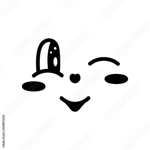 Winking facial expression. Face with positive emotions. Smile, blush. Sketch. Vector illustration. Outline on isolated white background. Doodle style. Cute grimace. Idea for web design.
