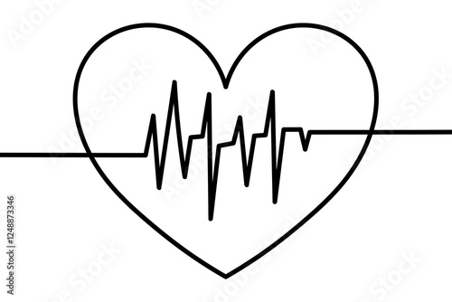 Heart with rhythmic pulse. Sketch. Cardiology. Vector illustration. Artery pulsation assessment. Outline on isolated background. Doodle style. Coloring for children. Vital biological process. Patient 