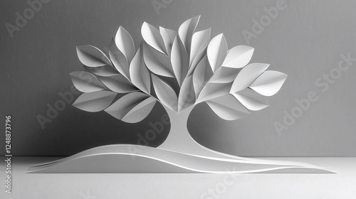 Abstract paper tree sculpture on a wavy base photo