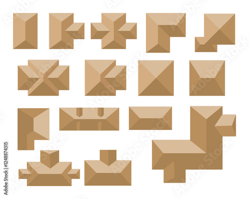 Houses and Buildings top view. Isolated elements for design of cities plans. Objects to the map view from above. 