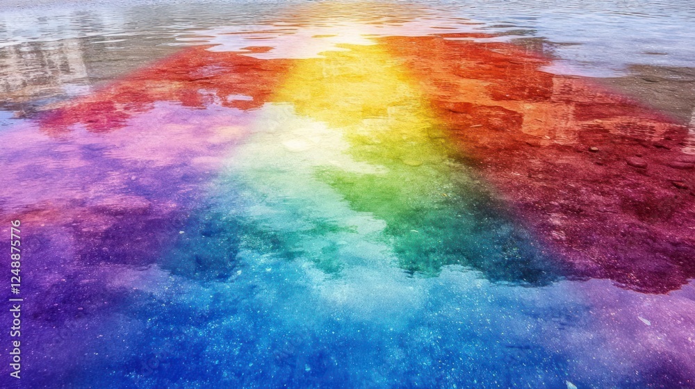 Obraz premium Chromatic Reflections, Urban Mirage on Tranquil Waters Surface Abstract