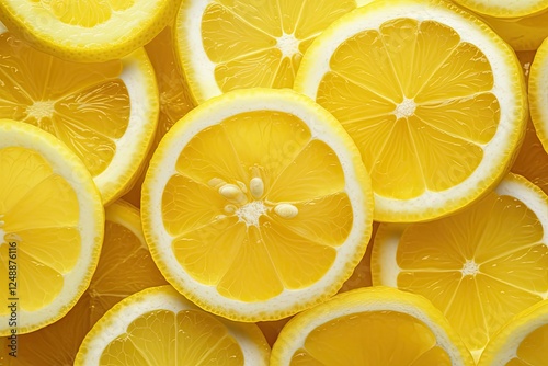 Wallpaper Mural Overlapping yellow sliced lemons on a table with a fresh yellow fruit texture in the background Torontodigital.ca