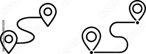 Route and distance icon set. Track Map icon vector.