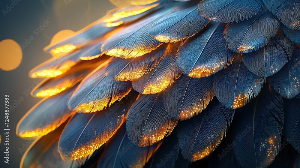 Obraz premium Close-up of a bald eagle feather details with glowing highlights