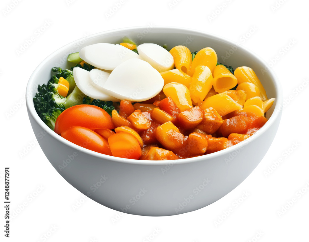Healthy pasta bowl with fresh vegetables kitchen isolated on transparent background Healthy pasta bowl with fresh vegetables kitchen isolated on transparent background