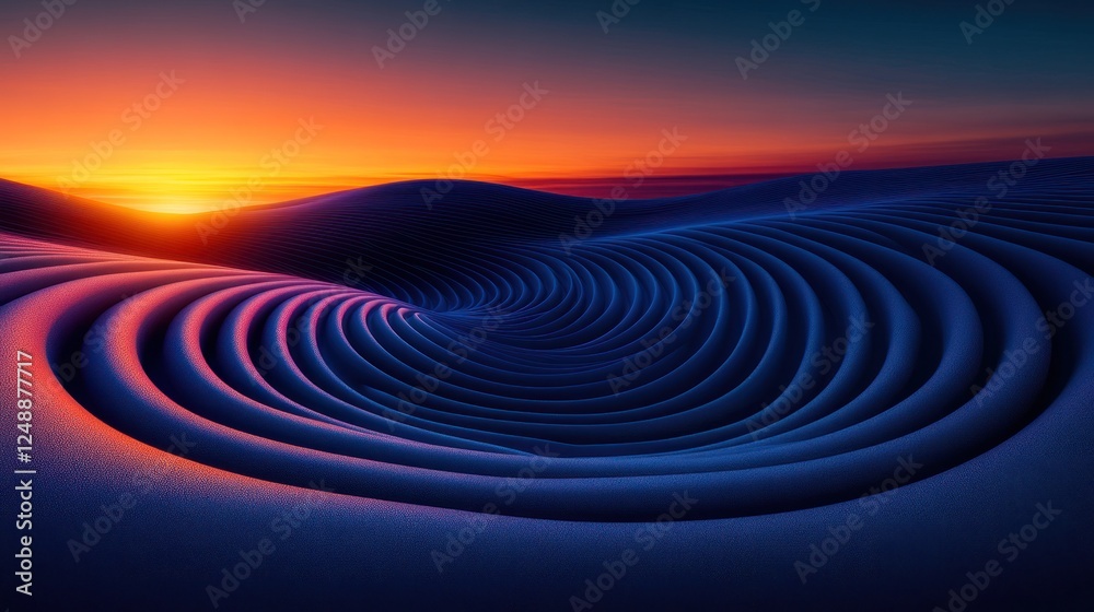 Sunset over surreal, swirling landscape. Sunset over surreal, swirling landscape.
