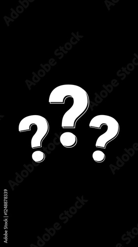 Animation of three question marks appearing on a transparent background, ideal for question-themed, interactive or consultation content.