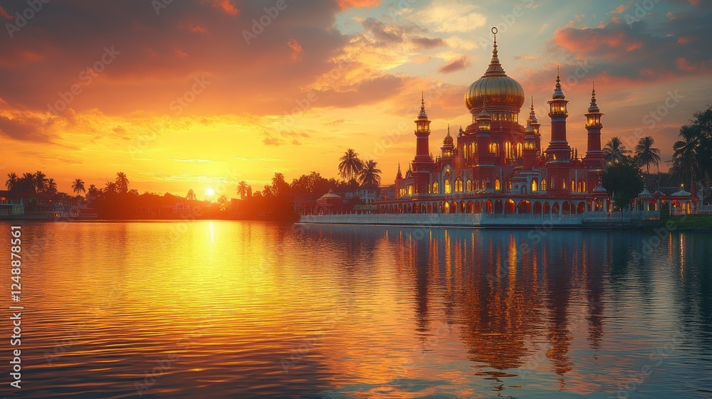 Naklejka premium Majestic Sunset at the Crystal Mosque, Kuala Terengganu