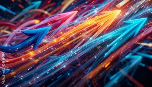 Vibrant arrows in motion, enhanced with dynamic light effects and vivid colors.