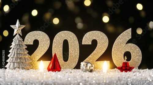 Festive decoration for the New Year celebration in 2026 featuring sparkling elements and festive colors