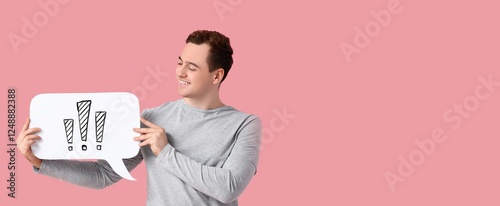 Young man holding speech bu...