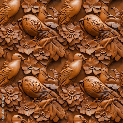 wood carving floral ornament. seamless pattern