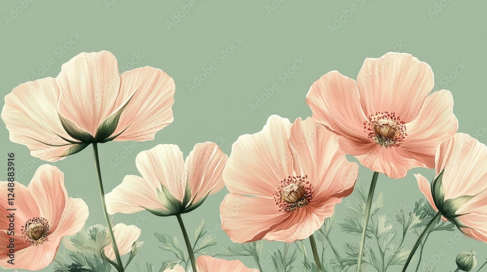 custom made wallpaper toronto digitalArtistic arrangement featuring several light peach colored poppy flowers