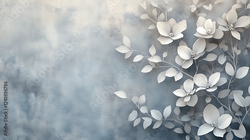 White Paper Flowers on Textured Blue Background