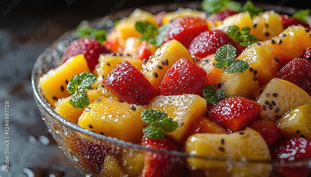 Delicious Fresh Fruit Salad In Glass Bowl Delicious Fresh Fruit Salad In Glass Bowl