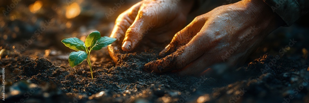 Nurturing Female Hands Planting Lettuce Seedling in Fertile Soil Nurturing Female Hands Planting Lettuce Seedling in Fertile Soil