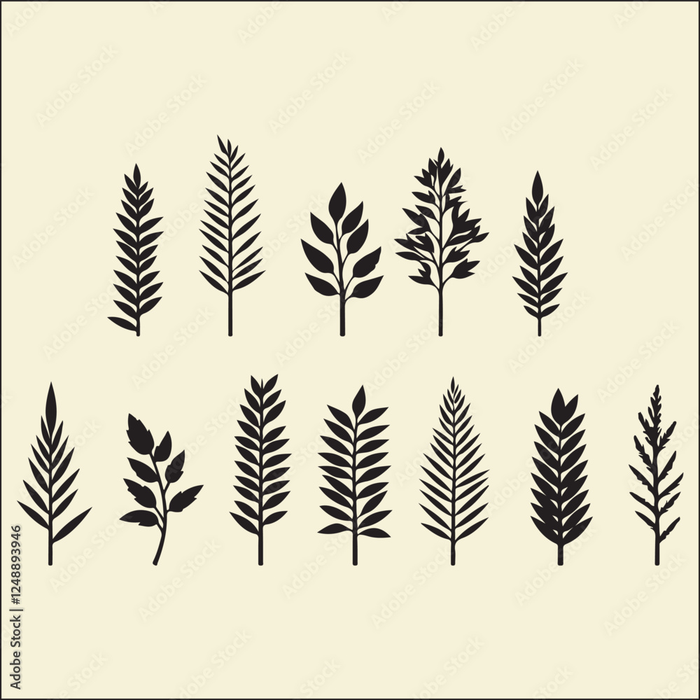 Pine Tree Leaf set Silhouette, Pine Tree Pine Tree Leaf set Silhouette, Pine Tree