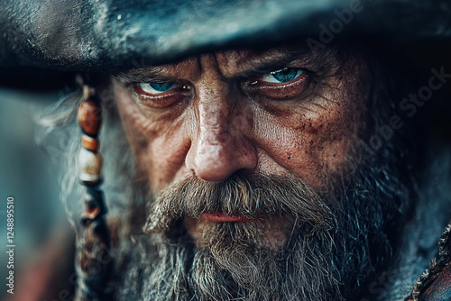 Portrait of an old pirate captain in a hat ai generative photo