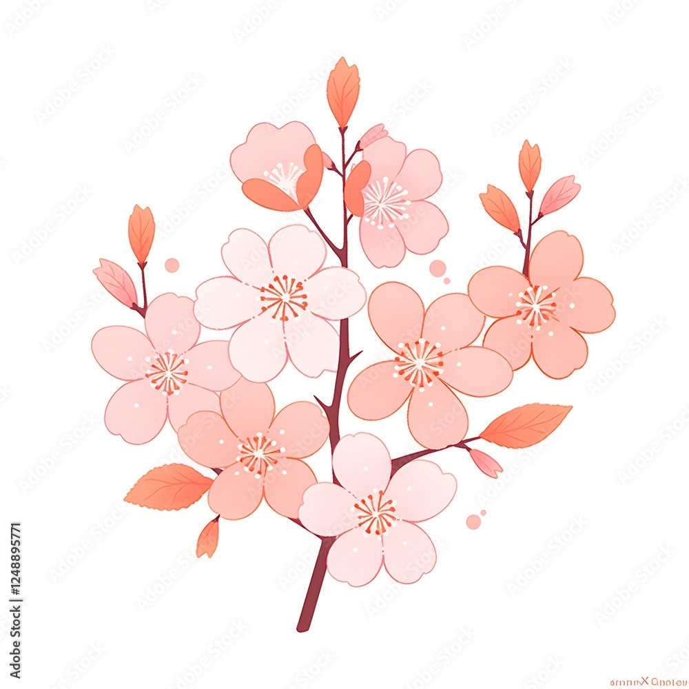 simple Cherry blossom flat design white background, generation AI simple Cherry blossom flat design white background, generation AI
