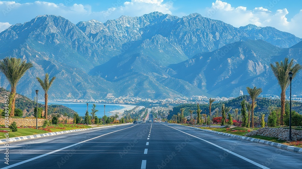 Majestic Mountain Roadside View: A Breathtaking Panorama of Coastal Highway