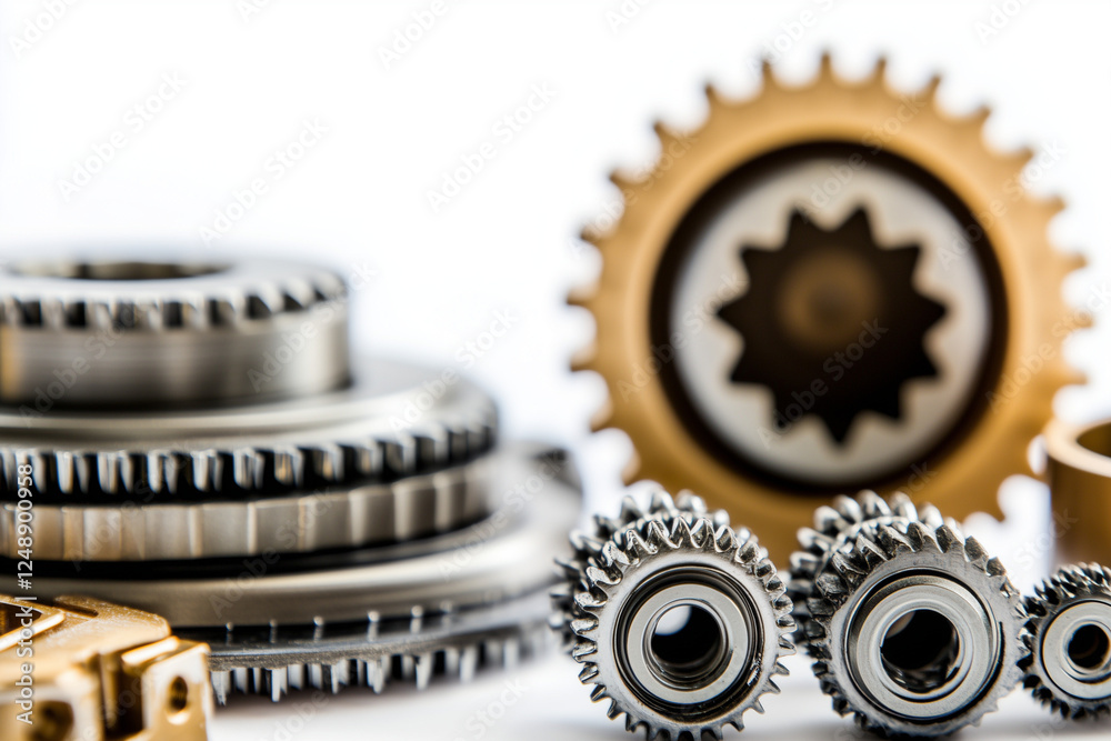 Selective focus gear and bearing for mechanic engine, Engine part on white background. Selective focus gear and bearing for mechanic engine, Engine part on white background.