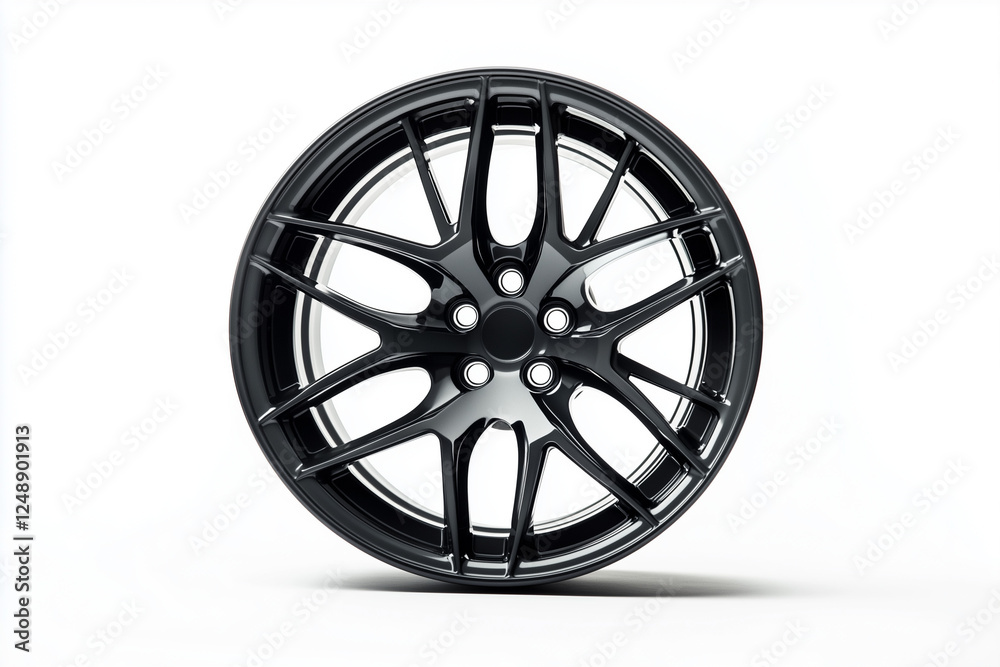 Obraz premium Car wheel isolated on white background, Selective focus wheel for vehicle on white background.