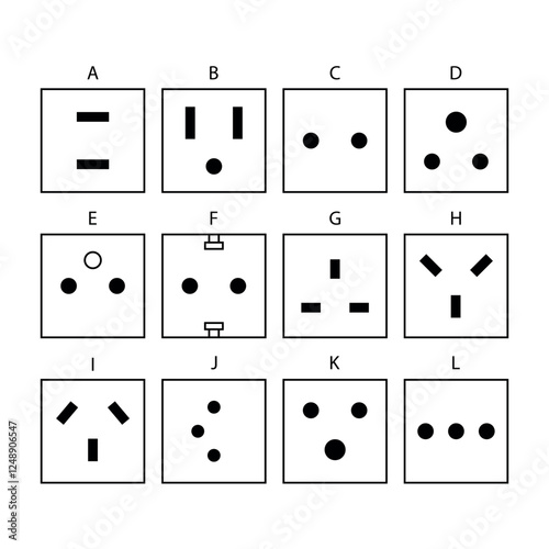 Interior power outlet types line icons editable stroke   country electrical access outlet standards for educational materials home improvement projects electrical safety guides