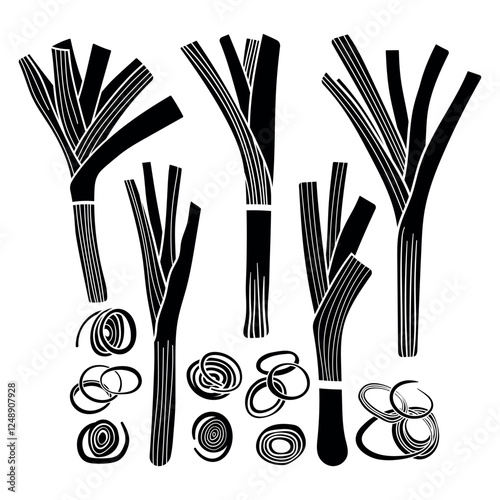 Leek bundle silhouettes stencil templates for cutting programs hand drawn vector illustrations cliparts for creative applications home decor scrapbooking card making stencils offer 