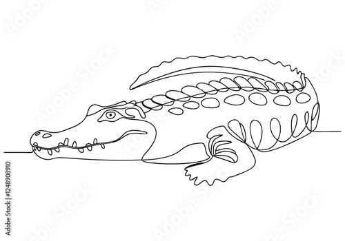 Continuous One-Line Drawing of a Crocodile - Minimalist Wildlife Illustration
