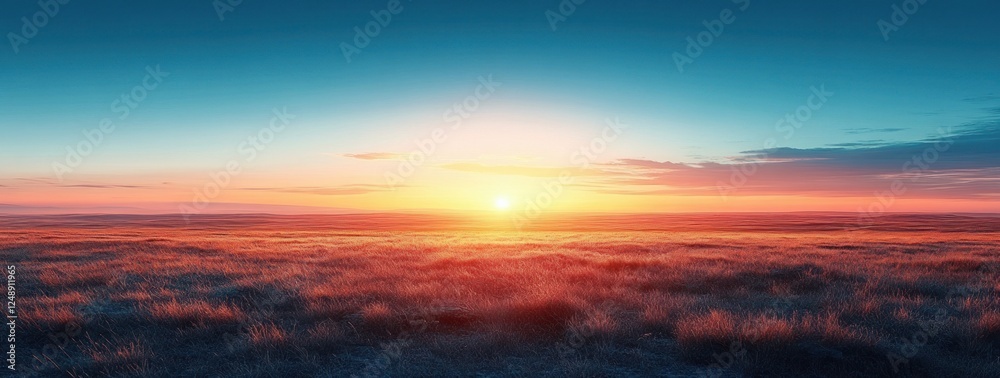 Fototapeta premium Impressionist Blue Sky with Soft Clouds and Sunshine Over Serene Landscape