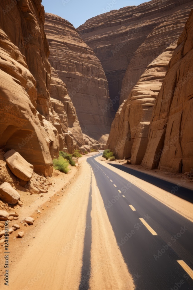 arafed road in the desert with a mountain in the background arafed road in the desert with a mountain in the background