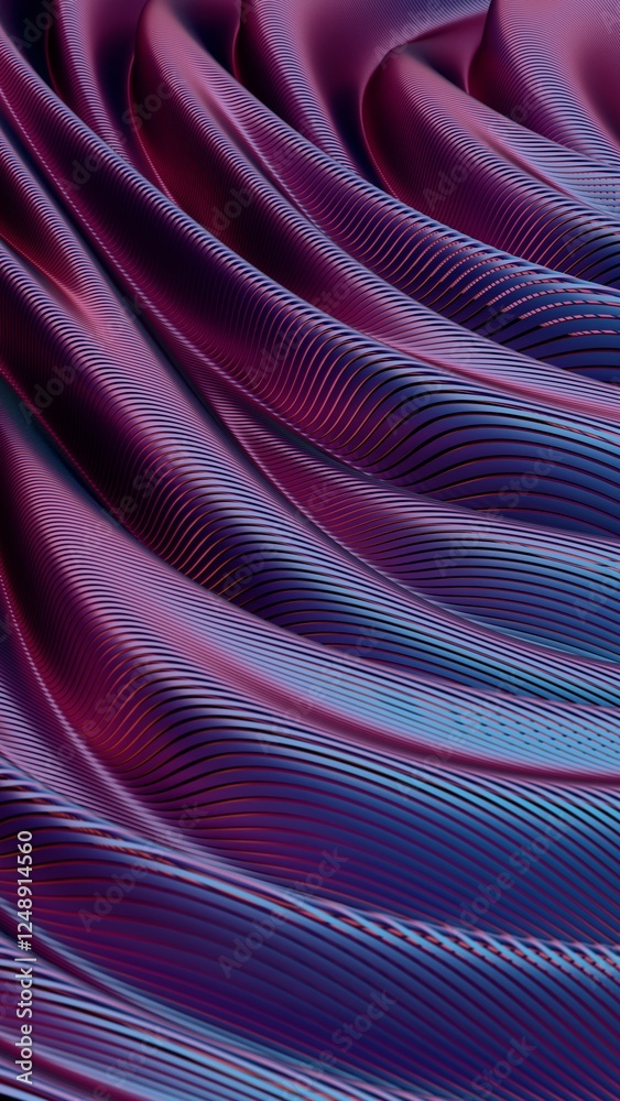 Abstract 3D waves with smooth flowing lines in blue and purple tones, creating a futuristic digital landscape.........