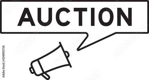 Megaphone icon with speech bubble in word auction on white background