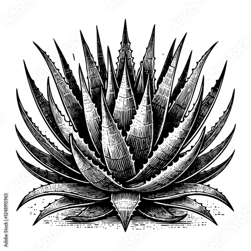 Agave sketch engraving black and white outline. Scratch board imitation.
