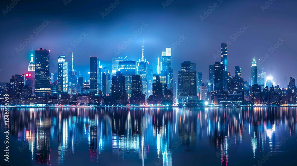 Fototapeta premium Neon-Lit Futuristic City Skyline Against a Starry Night