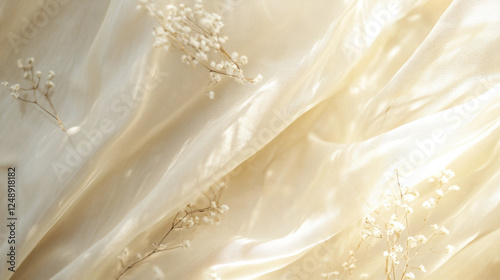 Soft fabric with delicate flowers, creating ethereal and romantic atmosphere. Perfect for weddings or special events