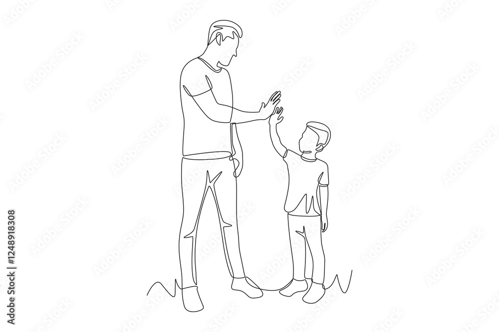 Father and son high five. Father's day concept one-line drawing Father and son high five. Father's day concept one-line drawing